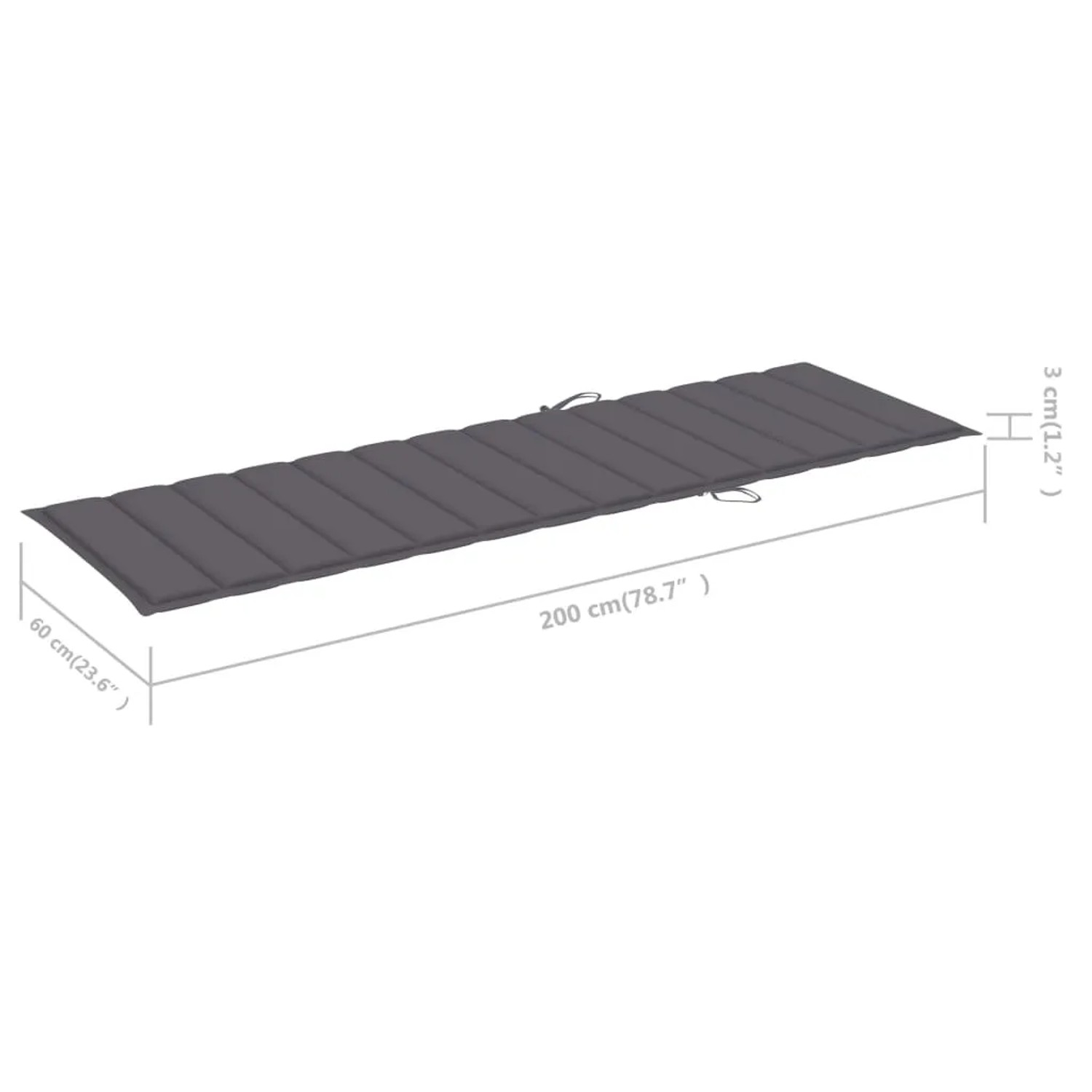 Anthrazitfarbene Auflage (200x60x3 cm) für vidaXL Sonnenliege aus Akazienholz.
