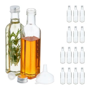 Relaxdays Flaschen zum Befüllen Glas Transparent Mit Trichter 16er Pack 22 cm x 4,5 cm x 4,5 cm