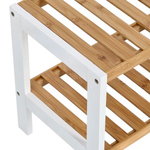 Zeller Schuhregal mit 2 Ablagen aus Bambus und weißem MDF, ideal für bis zu 6 Paar Schuhe.