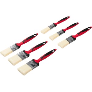 6-teiliges Pinselset mit roten Kunststoffgriffen und hellem Kunsthaar für Lackierarbeiten.