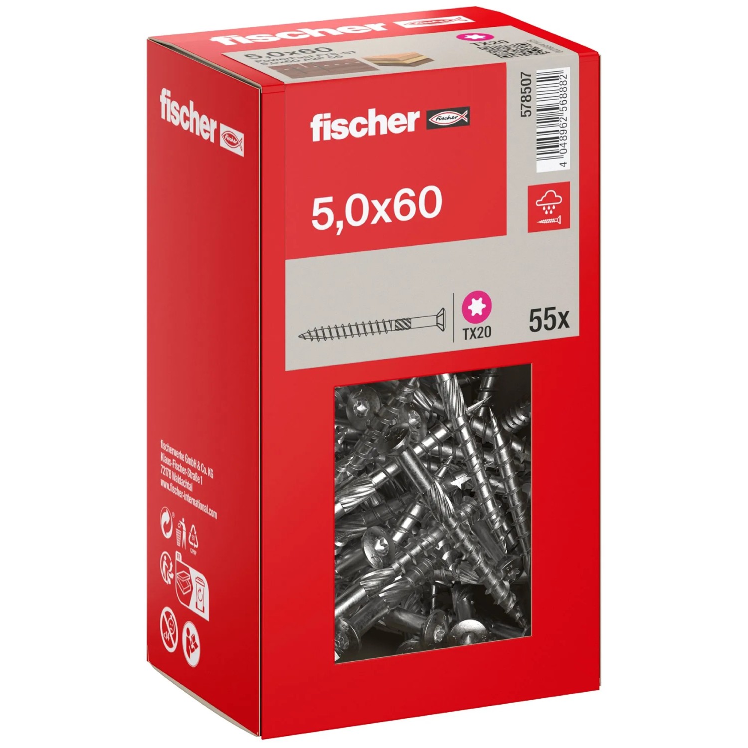 Fischer Terrassenschraube FTS-ST A2P SK TX TG Ø 5 mm x 60 mm 55 Stück