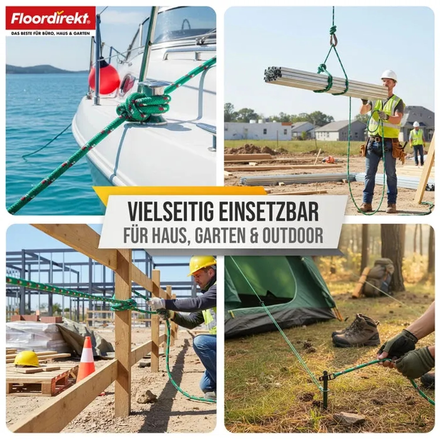 Floordirekt Polypropylen Seil K2, grün-rot, Ø 22mm, 100m, vielseitig einsetzbar für Haus, Garten & Outdoor.