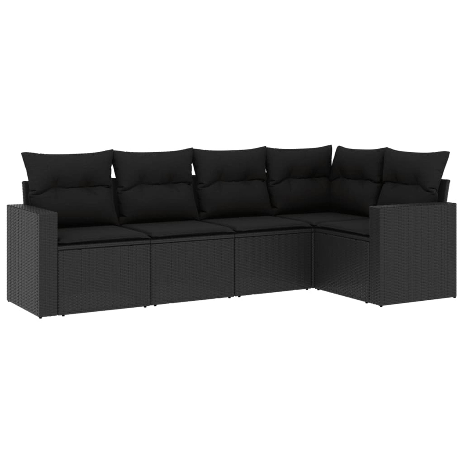 vidaXL 5-Tlg Garten-Sofagarnitur mit Kissen Schwarz Poly Rattan 3218915