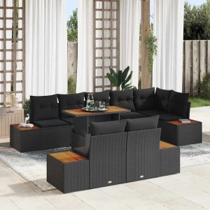 vidaXL 9-teilige Garten Essgruppe aus Polyrattan in Schwarz und Braun mit Stauraum.