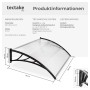 Transparentes Tectake Vordach in Bogenform, 120x93 cm, mit schwarzem Rahmen. Wetterfest und einfache Montage.