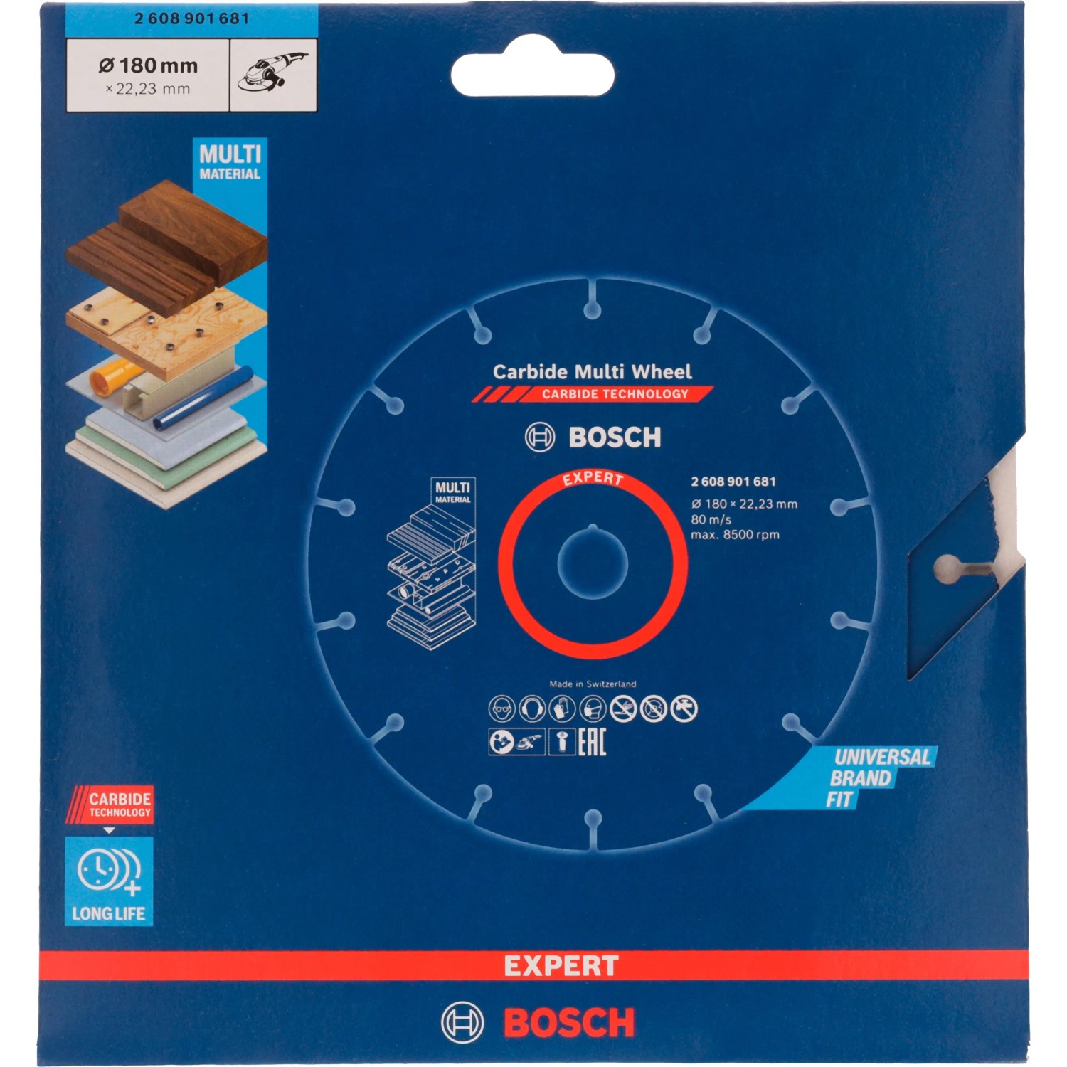 Bosch Expert Carbide Multi Wheel Trennscheibe, 180 mm Durchmesser, für Winkelschleifer.