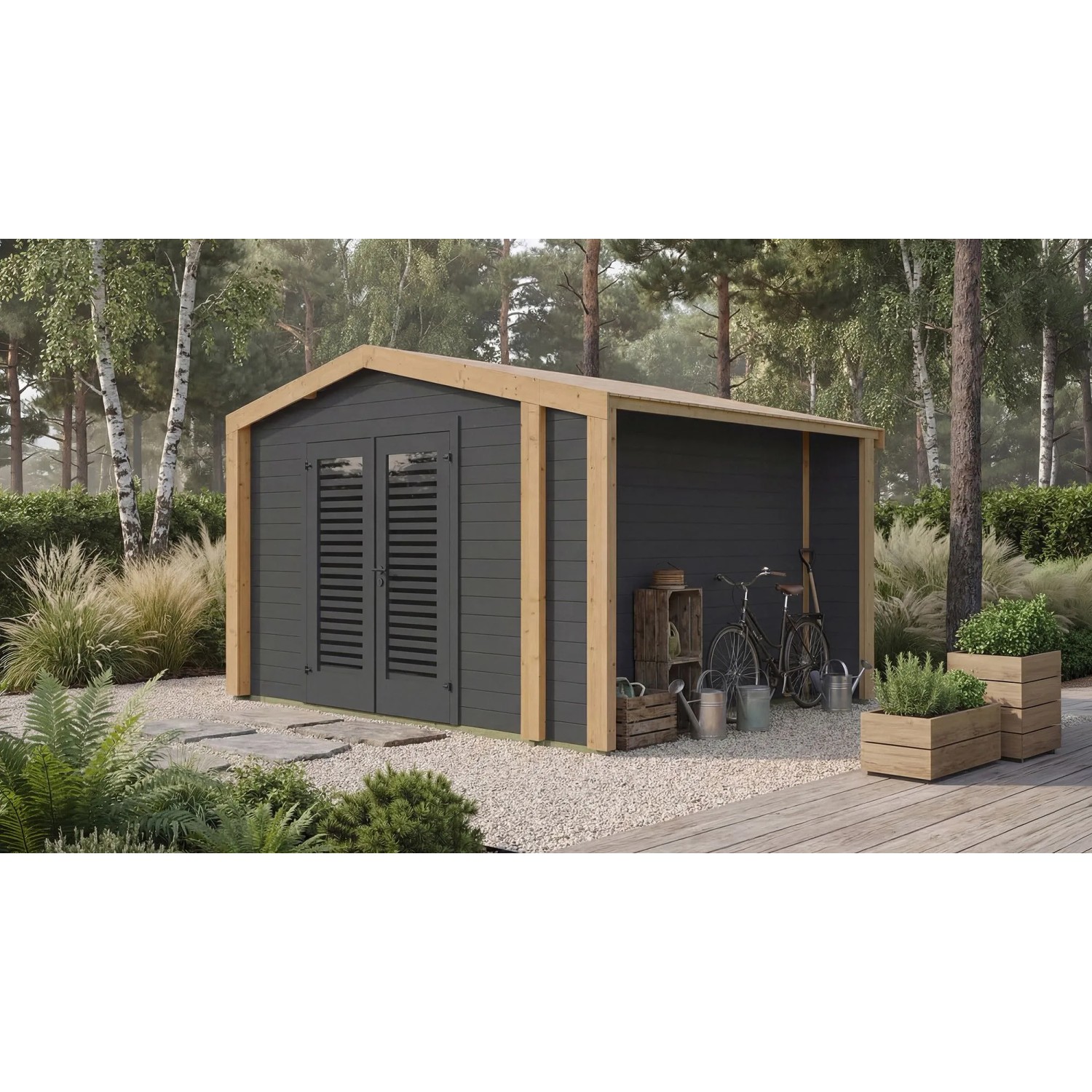 Weka Holz-Gartenhaus Killarney Satteldach Lasiert 361 cm x 313 cm