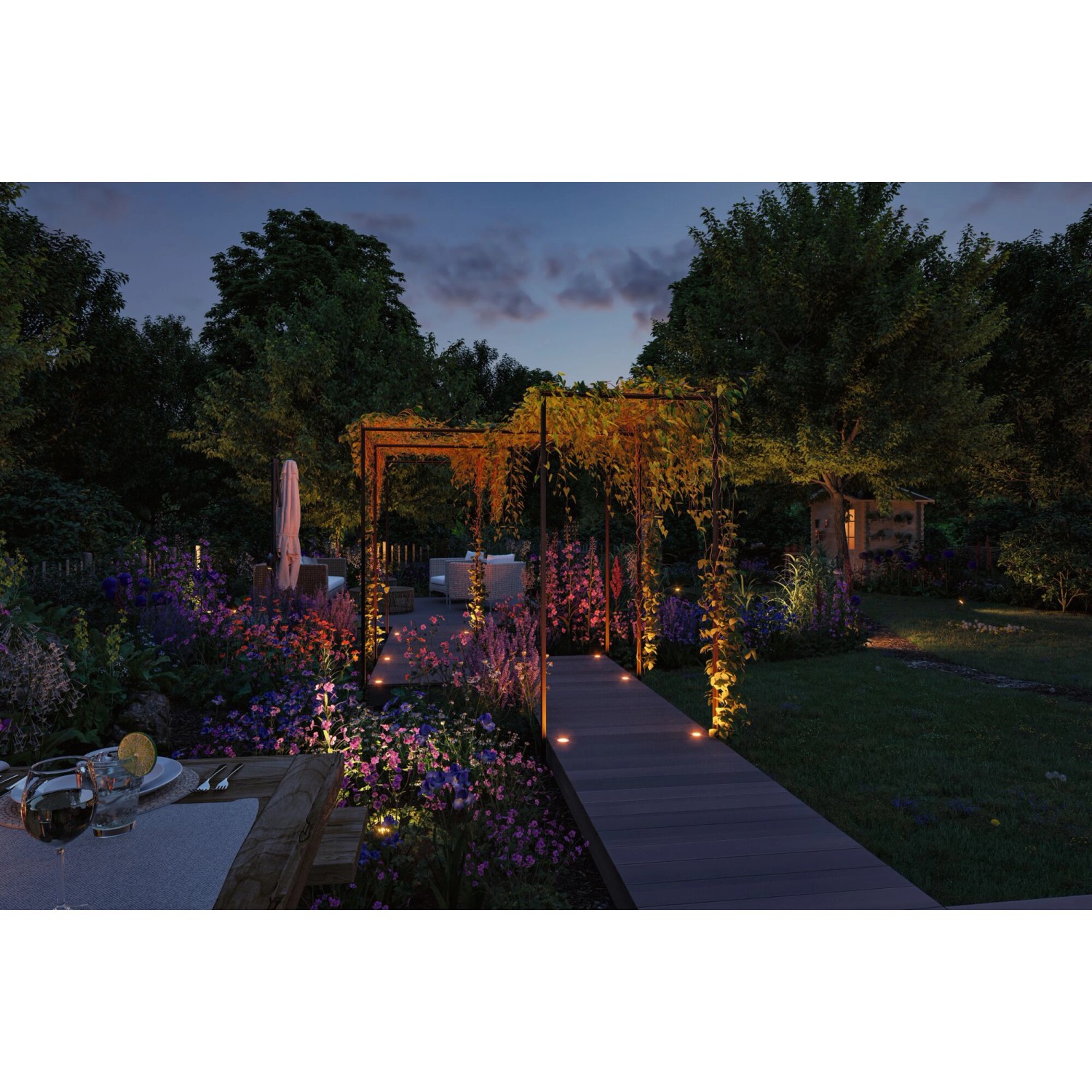 Paulmann LED Bodeneinbaustrahler Floor Plug & Shine im Garten, warmweißes Licht.