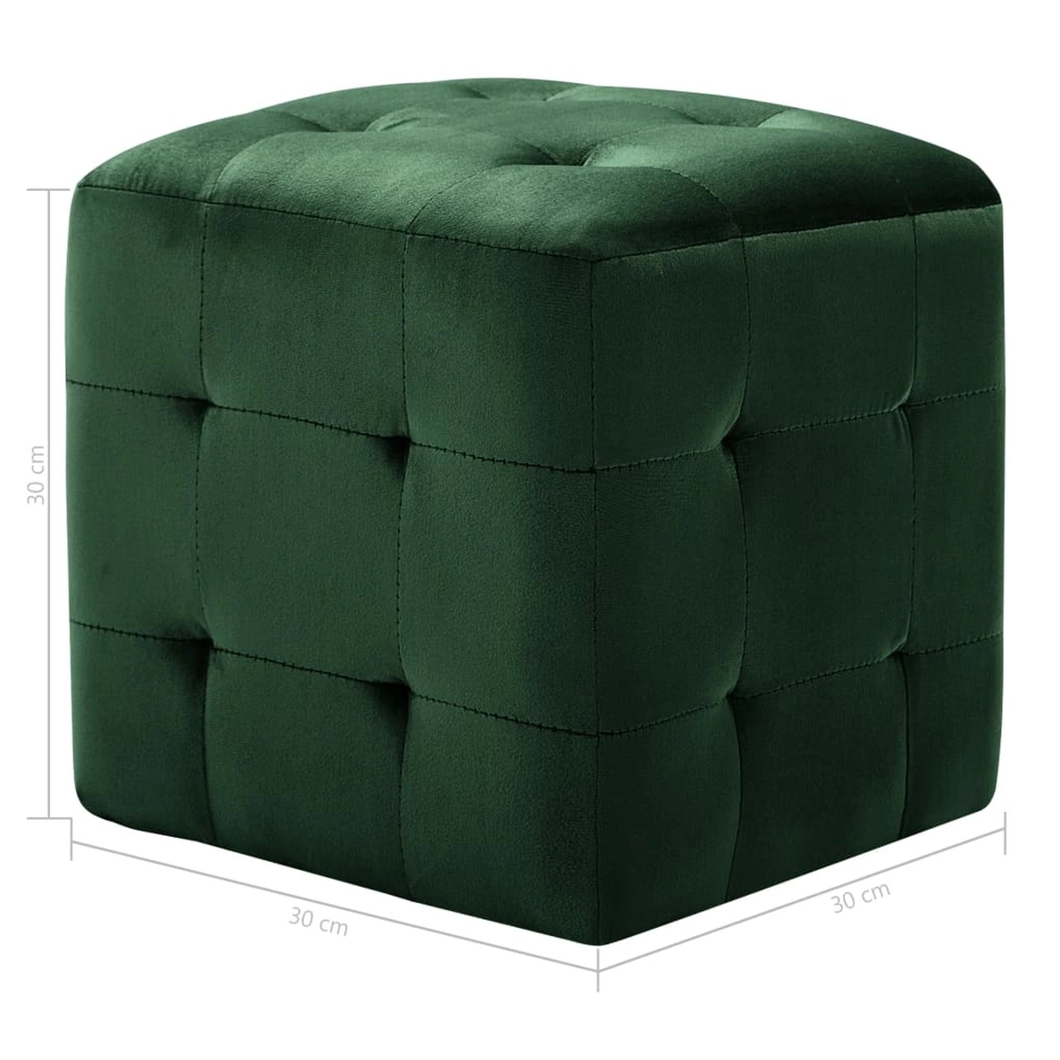 Grüner vidaXL Pouf (2 Stk.) aus Samtstoff, quadratischer Hocker, 30x30x30 cm.