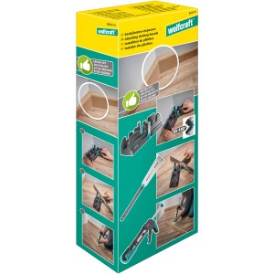 wolfcraft Montage-Set für Sockelleisten: Schmiege, Schneidlade, Japansäge und Kartuschenpresse im Set.