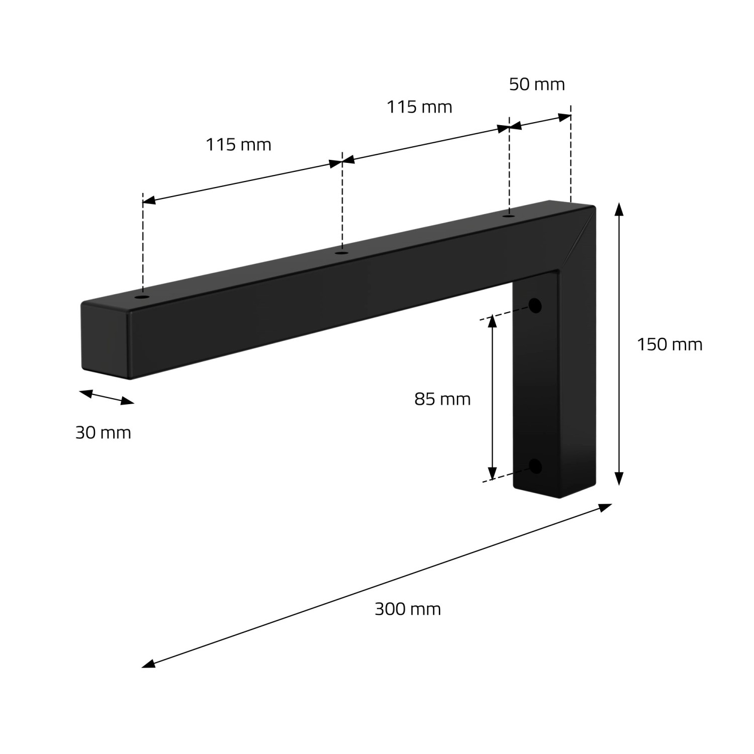 ML-Design Wandkonsole 2er Set, L-Form, 300x150mm, schwarz, für Waschtisch & Badaccessoires.