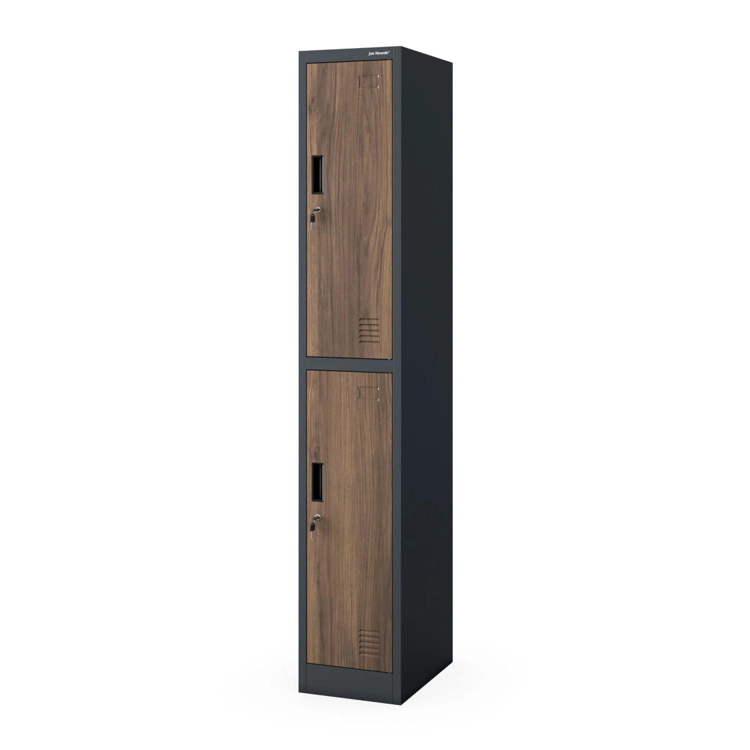 JAN NOWAK Arbeitsschutz-Kleiderschrank Für Mitarbeiter Einzelmodell 2 Fächer mit Kleiderstange 185x32x45 cm IGOR 1 Plus Anthrazit Nussbaum