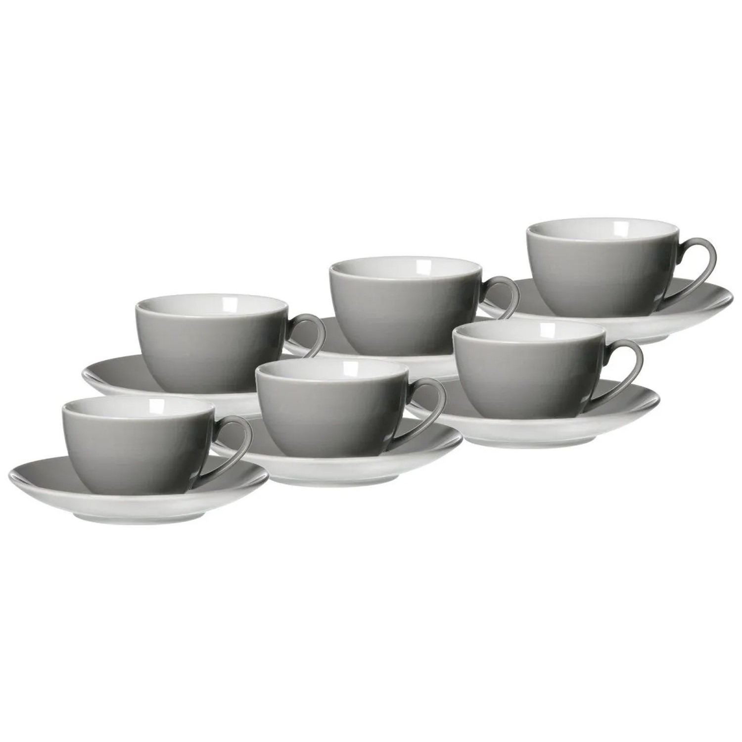 Ritzenhoff & Breker Doppio Kaffeetassen Mit Untertasse 200 Ml 6er Set Grau