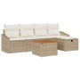 Beiges 6-tlg. Garten-Sofa-Set aus Polyrattan mit Kissen und Stauraum.