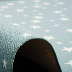 Nahaufnahme: Mintgrüner Kinderteppich mit weißen Sternen, Snapstyle, 133x133cm.