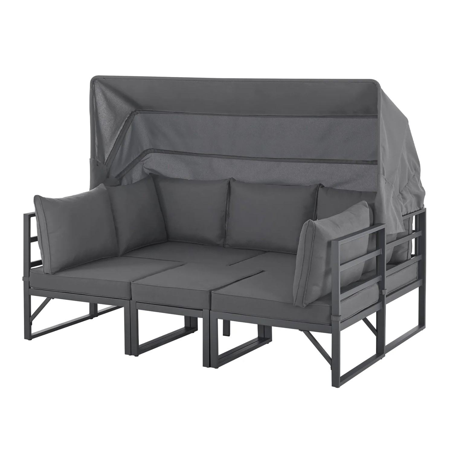 Graues Svita Maui Gartenmöbel Lounge Set mit Dach, Outdoor Sofa und Stahlrahmen.
