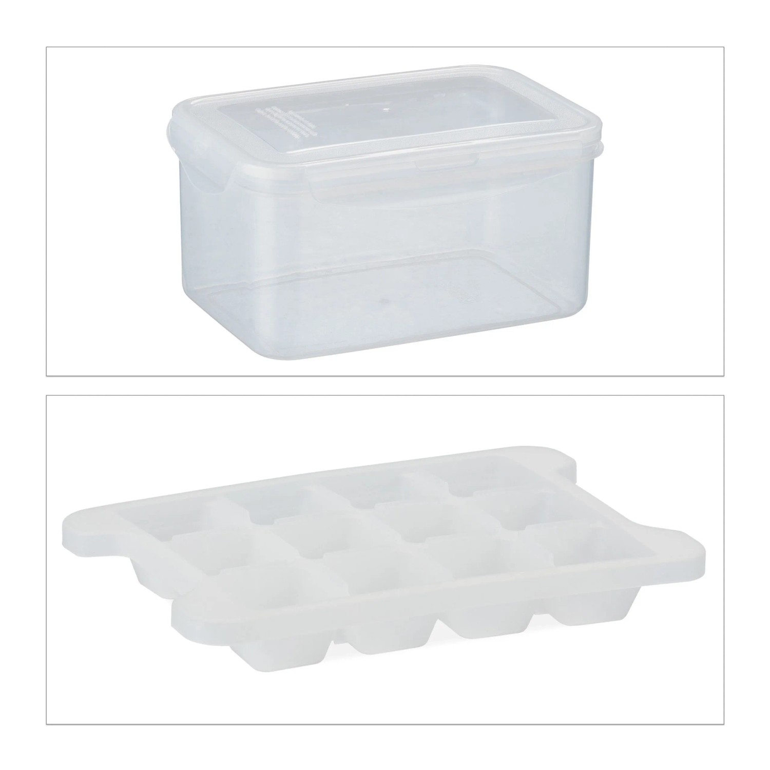 Relaxdays Eiswürfelform Set Kunststoff Stapelbar Auslaufsicher Spülmaschinenfest mit Box und Deckel 11 cm x 22 cm x 15 cm 0,42 kg