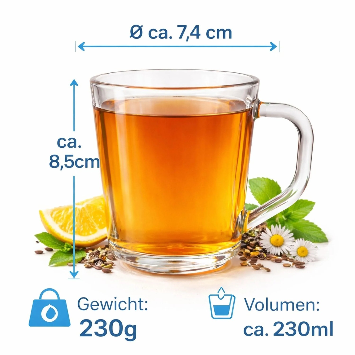 BigDean 6 Teegläser Set Teegläser Mit Henkel 230 ml Latte Macchiato Gläser_3
