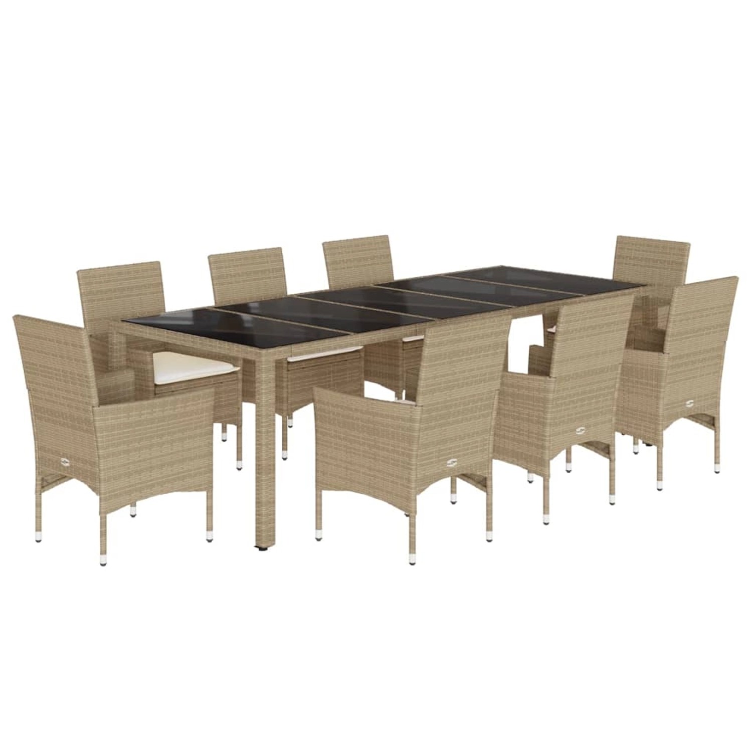 vidaXL 9-Tlg Garten-Essgruppe mit Kissen Beige Poly Rattan Glas 3278595