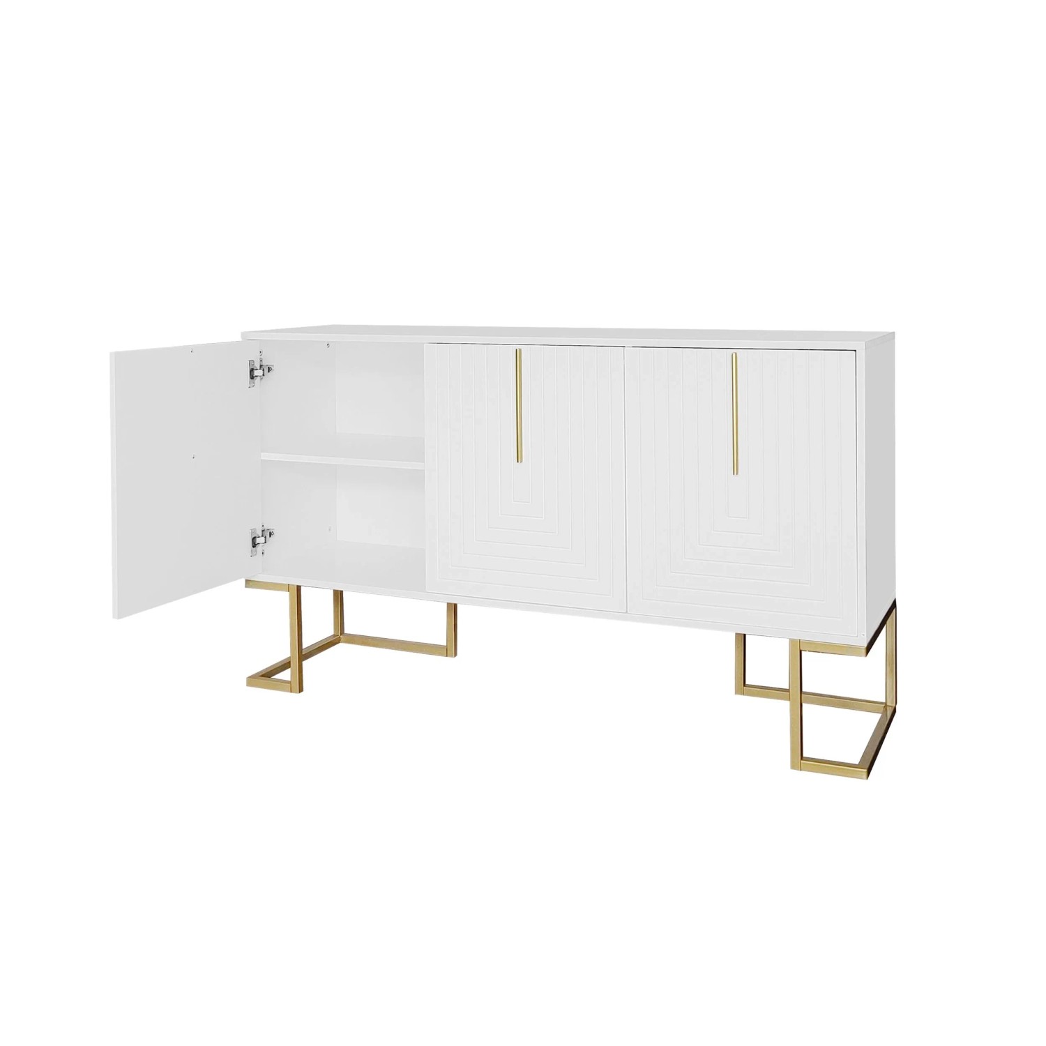 okwish Sideboard mit Regalen Metallgriffen Küche 138x81x40cm Weiß