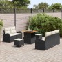 Schwarzes 8-tlg. vidaXL Garten-Sofa-Set aus Poly Rattan mit Tisch und Hockern für Terrasse und Garten.