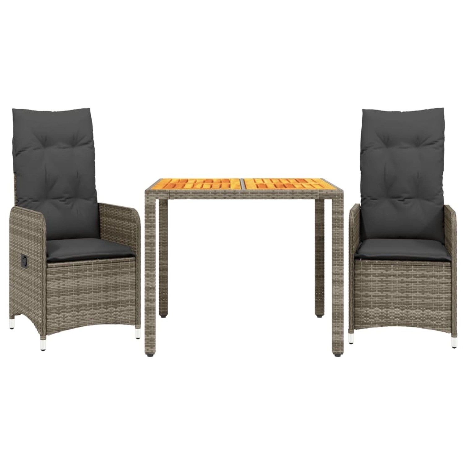 vidaXL 3-tlg Garten-Bistro-Set mit Kissen Grau Poly Rattan Modell 9