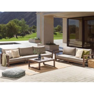 Beliani Sitzgruppe TIMOR Dunkler Holzfarbton Taupe 75x269x72
