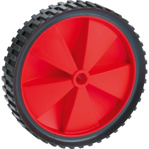 Rotes Leichtrad mit Stollenprofil, Kunststofffelge, Ø 150 mm, Traglast 25 kg.