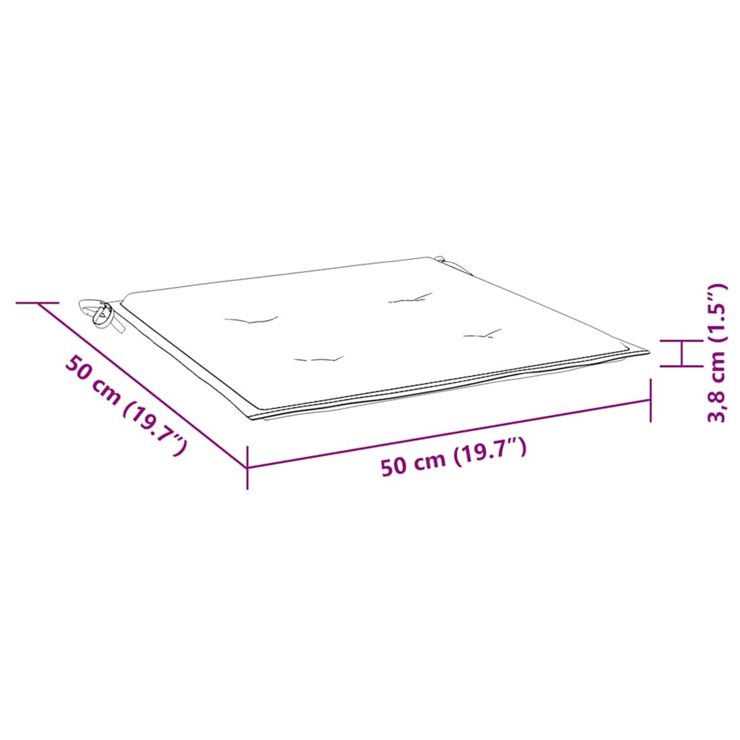 Detailaufnahme eines taupefarbenen Kissens (50x50x3 cm) für Gartenstühle.