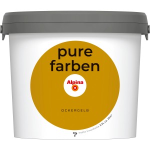 Alpina Pure Farben Ockergelb, matte Wandfarbe im 2,5 l Eimer.