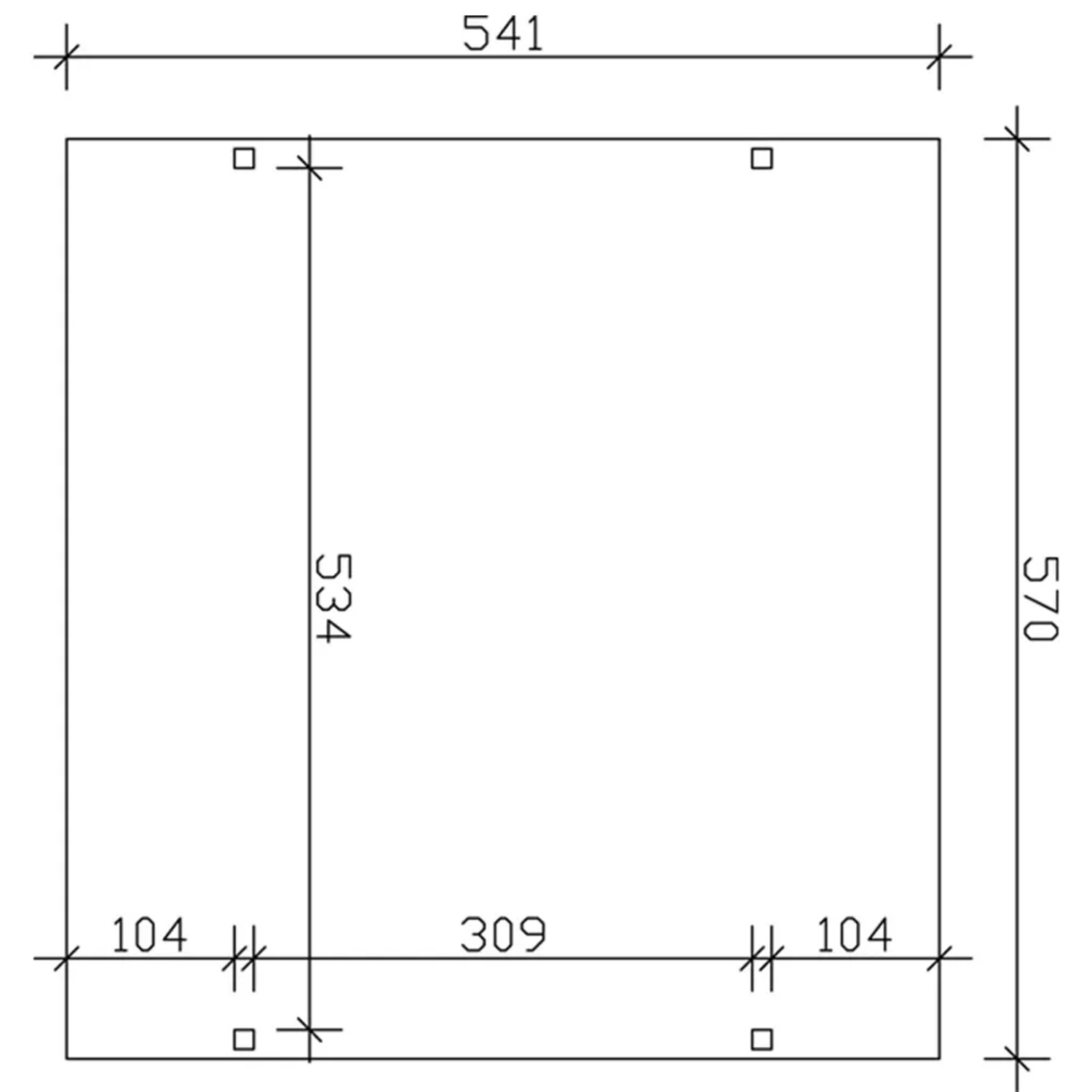 Skizze des Skan Holz Carport Westerwald mit Maßangaben (570x541cm) für die Planung.