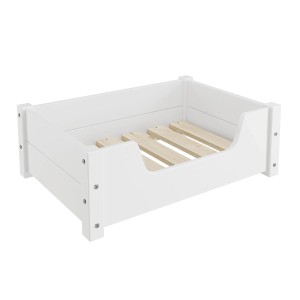Weißes Tierbett aus Kiefernholz mit Rollrost, 60x40 cm, für Hunde und Katzen.