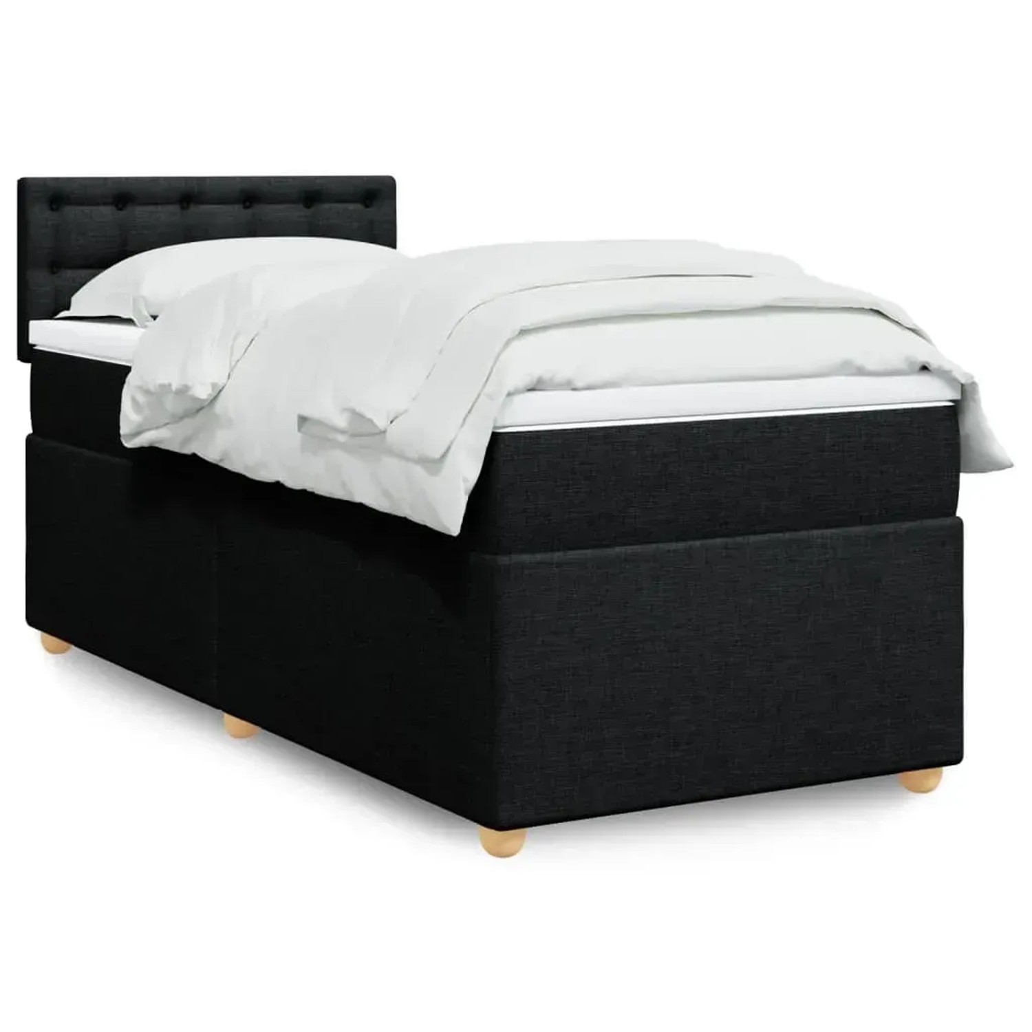 Schwarzes vidaXL Boxspringbett 100x200 cm mit Matratze und weißer Bettwäsche.