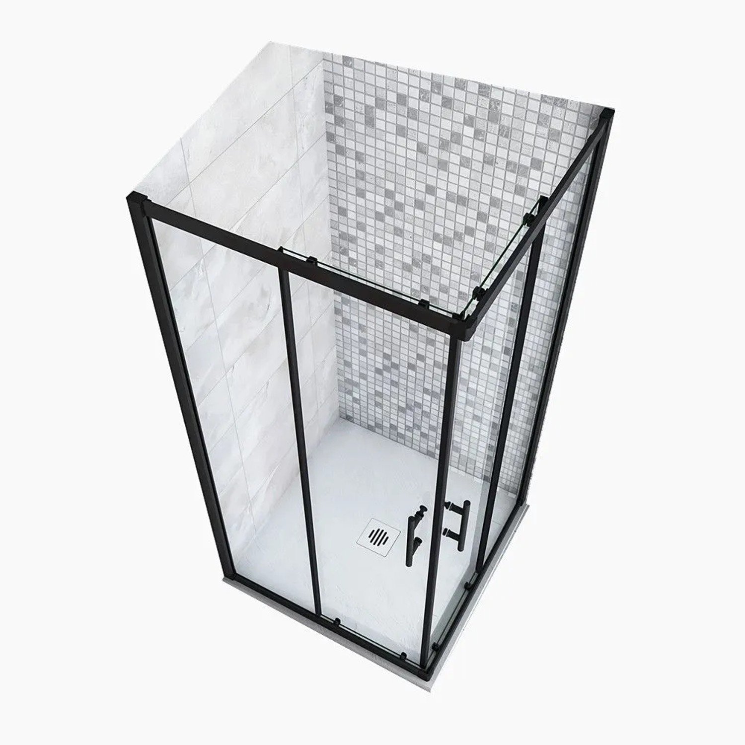 Duschparadies Duschkabinen 90 x 90 x 195cm Schiebetür Eckeinstieg 6mm ESG Nano Sicherheitsglas Duschabtrennung Eckdusche Schwarzrahmen