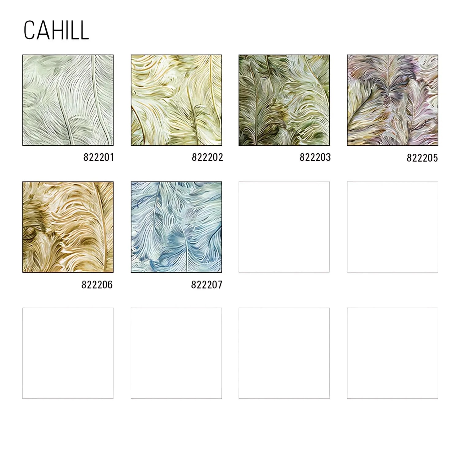 PROFHOME Tapete 822206 mit Federn in Gold, Elfenbein und Grün.