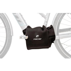 Fischer Schutzhülle für E-Bike Motor, angebracht am Fahrrad, schützt vor Staub und Witterung.
