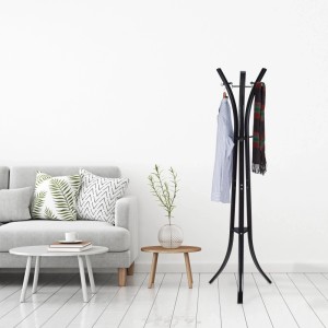 Relaxdays Garderobenständer Metall Schwarz 9 Haken 175 cm x 55 cm x 55 cm 5 kg