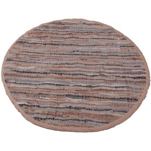 Runder, brauner Bestlivings Leder Flickenteppich, 150 cm Durchmesser.