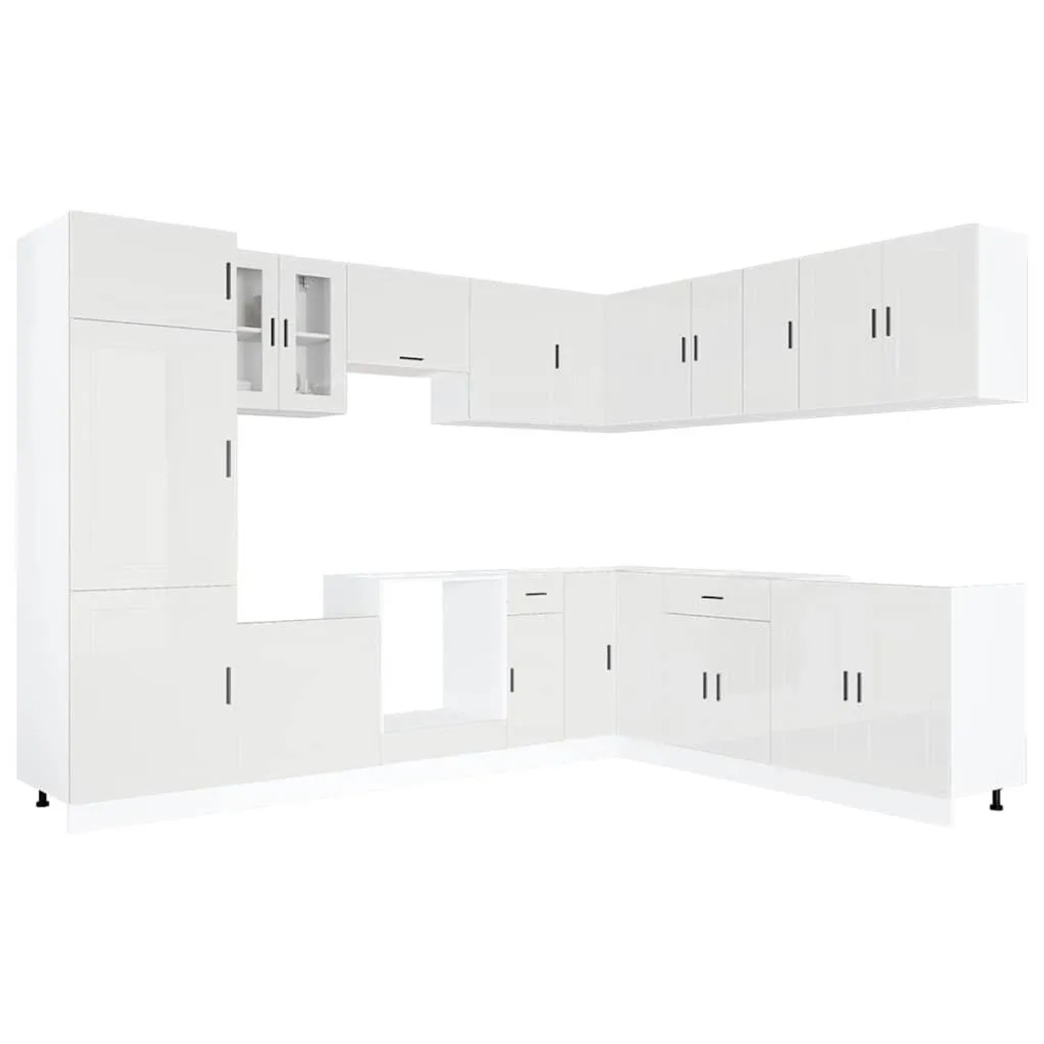 vidaXL 14 Tlg Küchenschrank-Set Porto Hochglanz-Weiß Holzwerkstoff 3314993