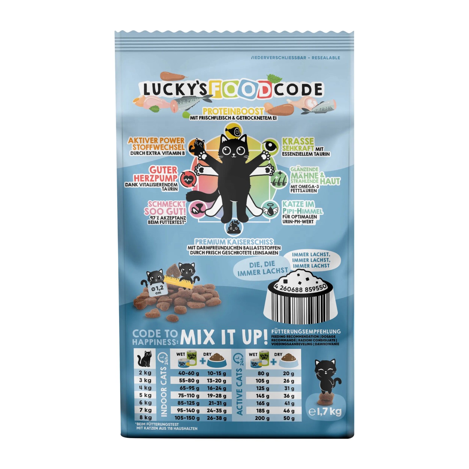 Lucky Lou Katzen-Trockenfutter Adult Geflügel & Lachs 1,7kg. Trockenfutter für ausgewachsene Katzen.