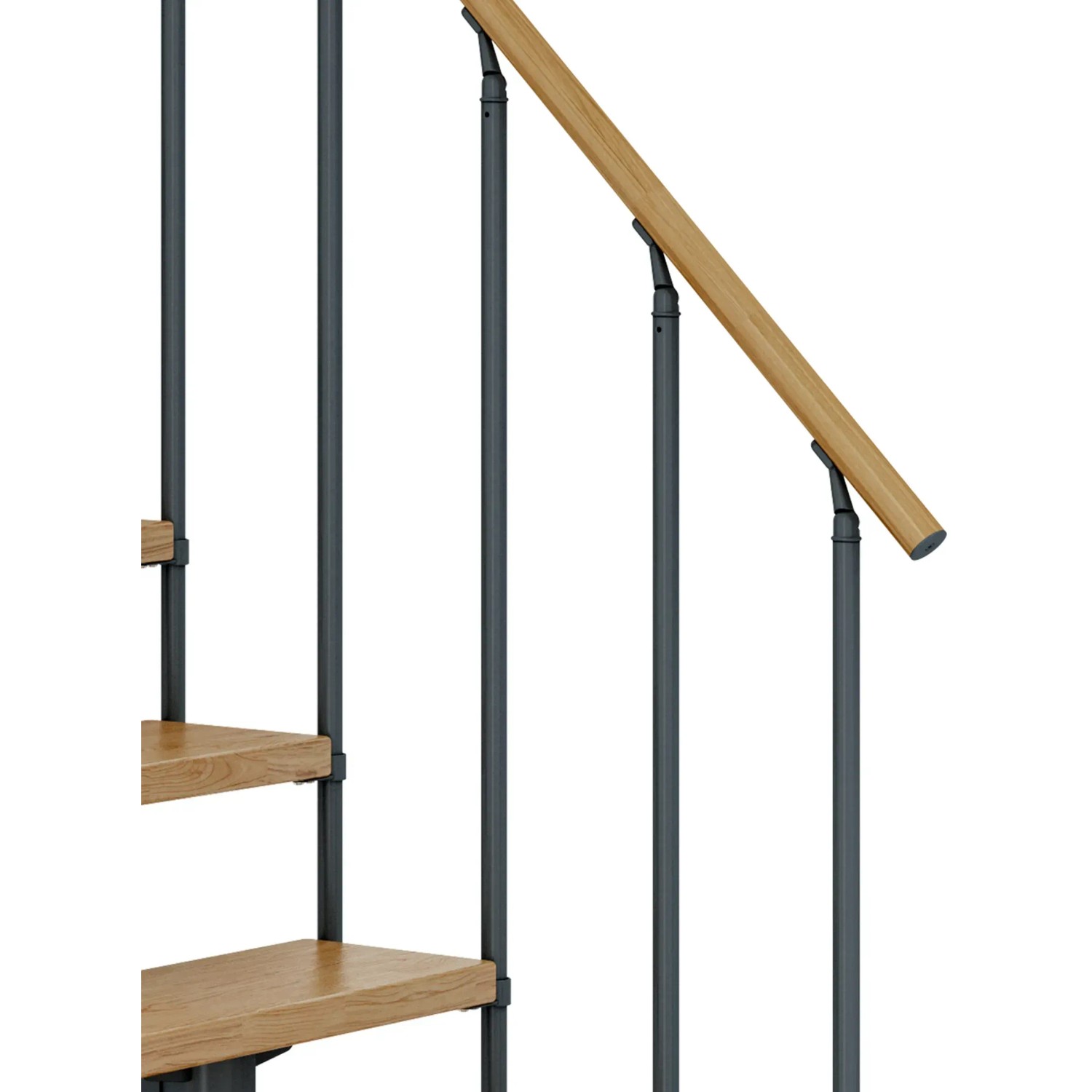 Dolle Mittelholmtreppe Cork, Eiche/Anthrazit, mit Holzhandlauf und Metallgeländer.