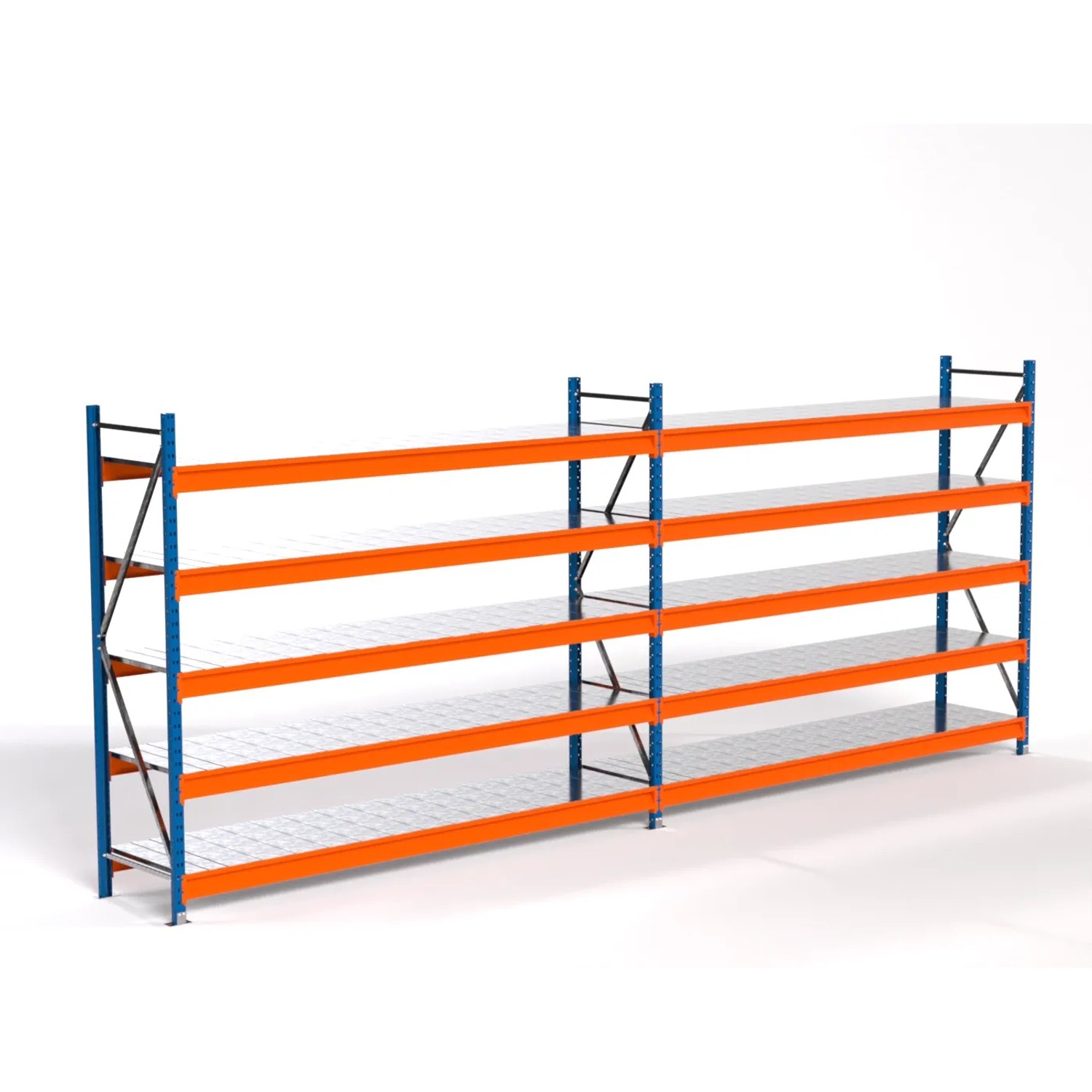 PROREGAL Industrie Weitspannregal Lagerregal MAXIMUS PRO Komplettregal 2 Felder HxBxT 200x500x60cm 5 Stahlplatten-Fachboden Fachlast 530kg Blau/Orange