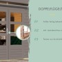 Detailansicht: Doppelflügeltür mit Zylinderschloss des Karibu Gartenhaus Maradi, terragrau.