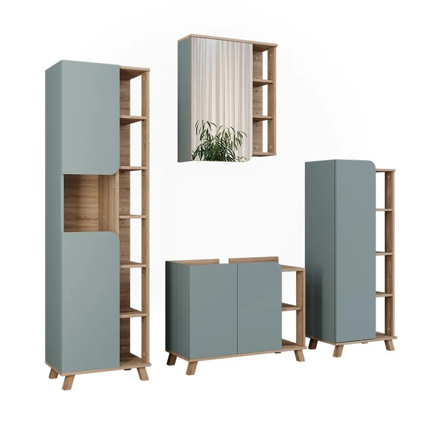 Vicco Badmöbel-Set Karen Sonoma/Blau 80 x 65 4-teilig