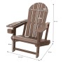 ML-Design Adirondack Stuhl, braun, mit Getränkehalter, aus Kunststoff, Maße eingezeichnet.