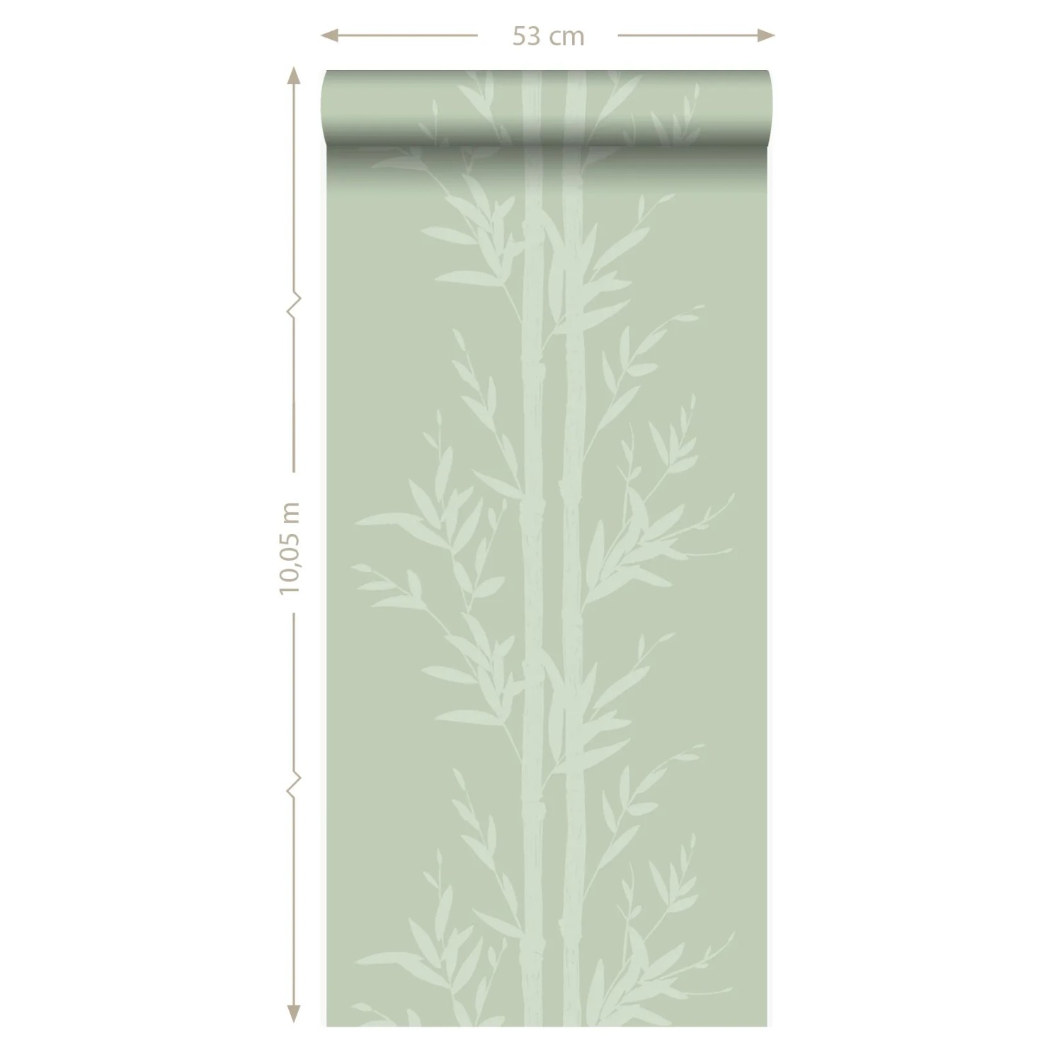 Olivgrüne Vliestapete mit Bambusmuster, 53 cm breit, von Origin Wallcoverings.