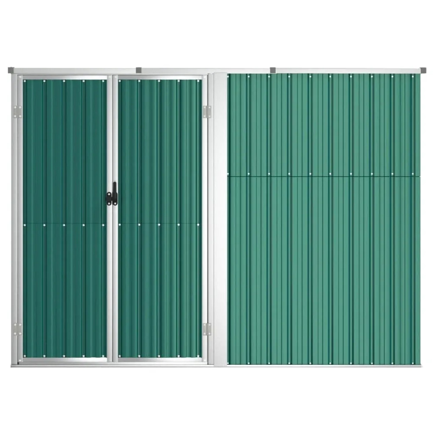 Grüner vidaXL Geräteschuppen aus verzinktem Stahl, 225x89x161 cm, für Gartengeräte.
