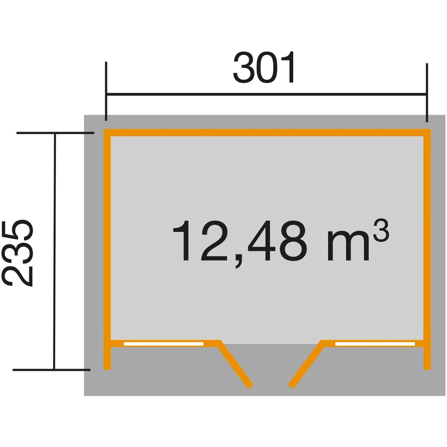 Grundriss Weka Gartenhaus Flachdach, 305x235 cm, Volumen 12,48 m³.