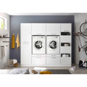 Respekta Hauswirtschaftsraum Set Clara, 200cm, Weiß Matt, mit Waschmaschinenschränken, Hoch- und Wäscheschrank.