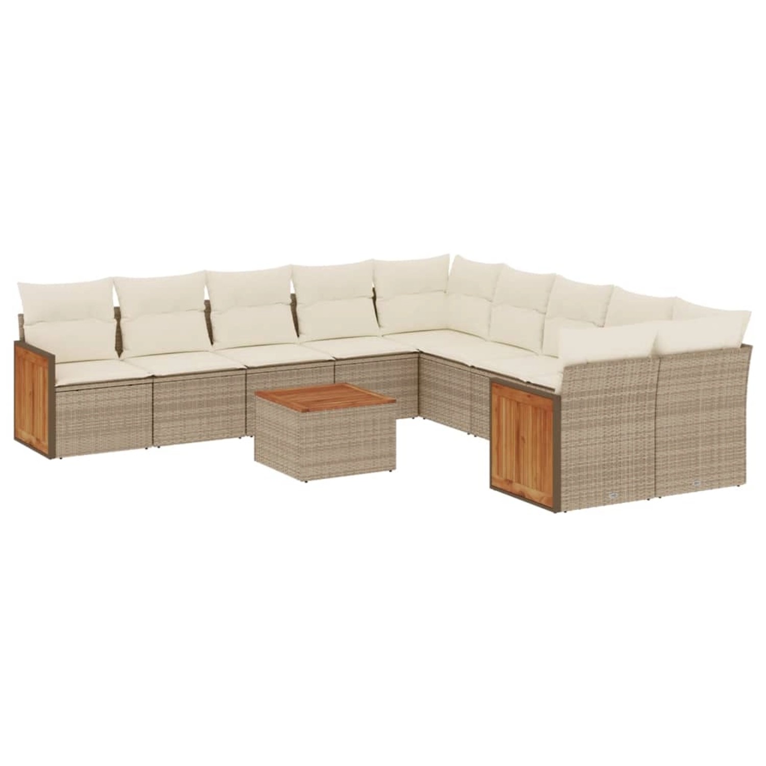 vidaXL 11-Tlg Garten-Sofagarnitur mit Kissen Beige Poly Rattan 3260441